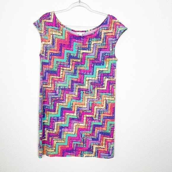 Tori Richard Honolulu Hawaii Colorful Geometric Cap Sleeve Dress Womens Medium A - Picture 1 of 8